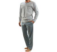 sesto senso Pigiama Uomo Cotone Lungo 100% Cotone Biancheria Invernale da Notte Pigiami Due Pezzi Lingerie Maniche Lunghe Pantaloni Lunghi XXL Melange Grigio