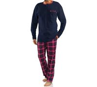 sesto senso Pigiama Uomo Cotone Lungo 100% Cotone Biancheria Invernale da Notte Pigiami Due Pezzi Lingerie Maniche Lunghe Pantaloni Lunghi 4XL 2576/21 Blu Scuro