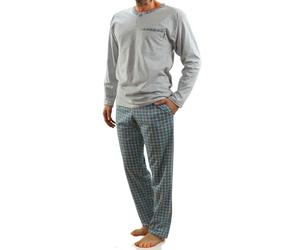 sesto senso Pigiama Uomo Cotone Lungo 100% Cotone Biancheria Invernale da Notte Pigiami Due Pezzi Lingerie Maniche Lunghe Pantaloni Lunghi 3XL Melange Grigio