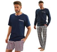 sesto senso Set 2 Pigiami Uomo Blu Scuro Lunghi e Corti in Cotone L Dark Blue