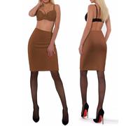 sesto senso Sottogonna da donna a matita, lunghezza al ginocchio, sottogonna stretta in cotone, Caffè, XL