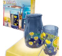 Set 1 Caraffa + 6 bicchieri blu trasparente CERVE idea Regalo Limonata coocktail