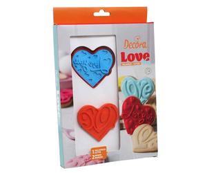 Set 1 Cutters Tagliapasta in plastica cuore con 2 imprimi decori