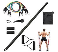 SET 10 ELASTICI + BARRA PALESTRA FITNESS BANDE ELASTICHE BARRA ELASTICI PILATES