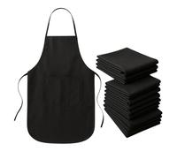 Set 10 Grembiule Cucina Uomo Donna in TNT- Grembiule Barbecue Unisex - Regolabili con Tasca Centrale - Idea Regalo Disponibile in Diversi Colori (Nero)