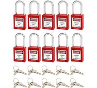 Set 10 Lucchetti Sicurezza 20 Chiavi 38mm Arco Acciaio QWORK Rosso
