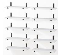 BAKAJI Set 10 Mensole galleggianti da Parete in Legno, Scaffali a Muro Multiuso con Staffe in Metallo, ideali per Camera da Letto, Soggiorno, Cucina, Bagno, Libreria, Salvaspazio, 40 x 15 cm (Bianco)