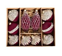 Set 10 palline di Natale a forma speciale 8 cm nei colori verde scuro bordeaux