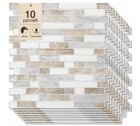 Set 10 Pannelli Adesivi Piastrelle Muro Parete 30.5 cm Decoro Mattoncini Beige
