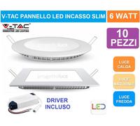 SET 10 PANNELLI FARETTO FARO LED V-TAC VT-607 DA INCASSO 6W ROTONDO o QUADRATO [EEK: A+]