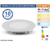 SET 10 PANNELLI V-TAC FARETTO FARO LED VT1807RD ULTRASLIM DA INCASSO 18W ROTONDO
