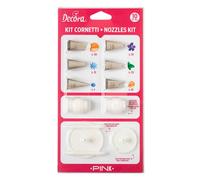Decora, 0252045 Kit Cornetti Pink 10 Pz, in Acciaio Inox senza Saldature, da utilizzare con l'adattore standard contenuto nella confezione, insieme al supporto per fiori piccolo e grande, Rosa