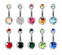 Set 10 Pezzi Piercing Ombelico in Acciaio Inossidabile, Piercing Navel 1.6mm x 11mm con Doppi Zirconi Luccicanti, Gioielli Corpo Ipoallergenici per Donna e Ragazza, 14G Bilanciere Curvo