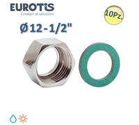 Set 10 pz Dado Ø 12 - 1/2'' in ottone nichelato a sede speciale con guarnizione