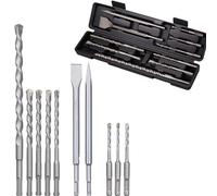 Set 10 PZ Punte Trapano SDS Plus Cemento Muro + 2 Scalpelli Piatti e a Punta