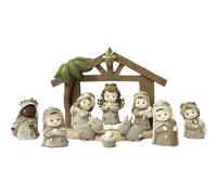 Set 10 pz statue in resina + capanna 13x16,7x7 presepe bambini 10 personaggi 5,8