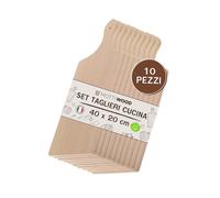 Set 10 Taglieri da Cucina con Manico, 100% Legno Faggio, Perfetto per Tagliare e Servire, Dimensioni 40x20x2hcm, Alta Resistenza, Made in Italy