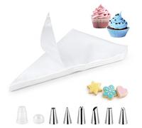 Set 100 Sacchetti con 6 Beccucci in Acciaio Inox e Adattatore | Set completo per pasticceria, PE spesso anti rottura, beccucci intercambiabili, monouso senza lavaggio