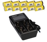 Set 10x CR123A + Xtar VC2 Caricabatterie Litio 2 Slot
