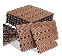 Set 11 Pezzi Piastrelle in WPC da Giardino, Esterno, Patio, Balcone, Pavimento Impermeabile con Drenaggio Acqua, Piastrella Montaggio Incastro, Resistente Agli Agenti Atmosferici Queste piastrelle in 