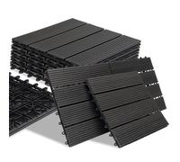 Set 11 Pezzi Piastrelle Pavimento in WPC da Giardino Esterno 30x30 cm Antracite