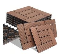 Set 11 Pezzi Piastrelle WPC da Giardino Esterno, Patio, Balcone, Pavimento con Drenaggio Acqua, Piastrella Montaggio Incastro, Resistente Agli Agenti Atmosferici, Design Incastrato Queste piastrelle i