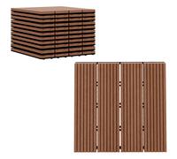 Set 11 Piastrelle per Esterni ad Incastro Antiscivolo in HDPE Riciclato, 30x30x2.2 cm, Marrone