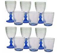 Set 12 Bicchieri 6 acqua 6 vino calici con piede in Vetro trasparente blu da tavola Eleganti Stile Raffinatezza in casa per Ogni Tavola e Occasione bar hotel ristorante