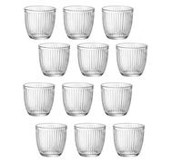 Set 12 Bicchieri Acqua in Vetro Trasparente 29 cl Ideale per Casa e Ristorazione Design Vintage Anni 50 Scanalato Diametro 8,5 cm Made in Italy