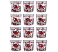 Set 12 Bicchieri per la tavola Natalizia 25cl Vetro con Babbo Natale Gnomi Rosso