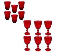 Set 12 Bicchieri Rossi 6 Calici da Vino con Piede 6 Bicchieri da Acqua in Vetro per la Tavola Natalizia Effetto Diamante Eleganti per le Feste di natale e Occasioni Speciali