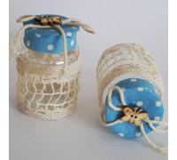 SET 12 BOMBONIERA BOMBONIERE BARATTOLO AZZURRO POIS 4X6.5CM PORTACONFETTI