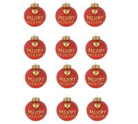 Set 12 Candele Sferiche Rosse Ø6cm con Cuore e Scritta Merry Christmas Oro palla