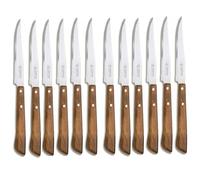 Set 12 Coltelli da Bistecca Professionali in Acciaio Inox Temperato Made in Italy Lama a Punta Seghettata Manico in Legno Durofol Marrone Ideali per Carne Rossa e Verdure