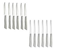 Set 12 Coltelli da Tavola Professionali Made in Italy 6 Bistecca e 6 Punta Arrotondata Acciaio Inox Effetto Legno olmo sbiancato 22 cm Ideali per Carne Pizza Formaggi per uso quotidiano o professional