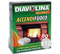 Set 12 DIAVOLINA Accendifuoco X 80 Bipacco per Barbecue E Camino