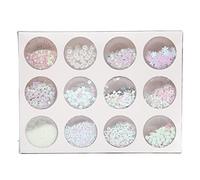 Set 12 Griglie di Paillettes Glitter, Decorazioni per Nail Art 3D, Fai - da - Te Colorate e Luminose - Confezione Organizzativa, Adatte a Gioielli e Artigianato (Bianca)