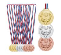 Set 12 medagliette plastica medaglioni medaglie oro argento bronzo bambini