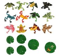Set 12 Mini Rane Realistiche Giocattolo Decorazioni Casa Giardino Modelli Animali Verde con 5 Foglie di Loto per Feste Compleanni Collezione