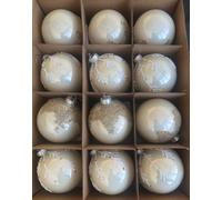 SET 12 PALLE / SFERE NATALIZIE DA 8/10 CM BIANCO /BEIGE