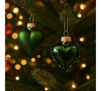 Set 12 Palline di Natale in Vetro a Forma di Cuore con Finitura Lucida e Opaca Decorazioni Eleganti per Albero di Natale Colore Verde Pino Raffinate e Luminose 4,5cm - Varzi dal 1956