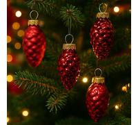 Set 12 Palline di Natale in Vetro a Forma di Pigna con Finitura Lucida e Opaca Decorazioni Eleganti per Albero di Natale Colore Rosso Raffinate e Luminose 2,5cm - Varzi dal 1956