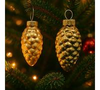 Set 12 Palline di Natale in Vetro a Forma di Pigna con Finitura Lucida e Opaca Decorazioni Eleganti per Albero di Natale Colore Oro Raffinate e Luminose 2,5cm - Varzi dal 1956