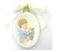 SET 12 PEZZI BOMBONIERA BOMBONIERE 5X3.5CM COMUNIONE BAMBINO FIOCCO APPENDINO
