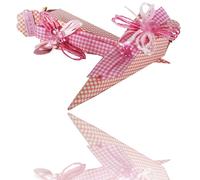 SET 12 PEZZI BOMBONIERA CONO SCATOLINE ROSA POIS 4X4X19 CM BOMBONIERE
