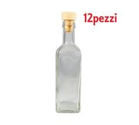 SET 12 PEZZI BOTTIGLIE BOTTIGLINE VETRO TRASPARENTE MARY CON TAPPO 250CC
