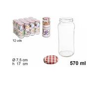SET 12 PEZZI CONTENITORE BARATTOLO IN VETRO CON COPERCHIO MULTIUSO 570 ML 105598