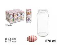 SET 12 PEZZI CONTENITORE BARATTOLO IN VETRO CON COPERCHIO MULTIUSO 570 ML 105598
