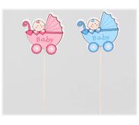 Set 12 pick Carrozzina in legno Rosa / Celeste Cm. 20
