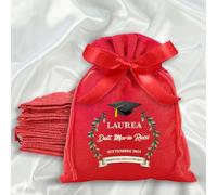 Set 12 sacchetti Juta rossi Laurea Personalizzati - Bomboniere Laurea unisex - Cotone Juta Alta Qualità 10cm x 12cm (Grafica 4)